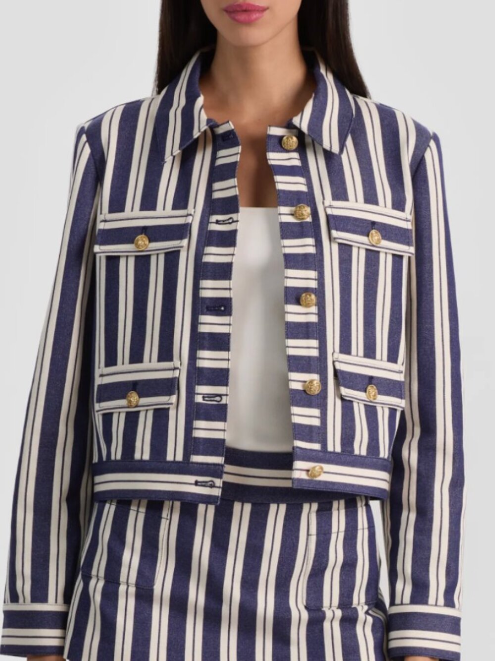 Alice & Olivia Alex Stripe Boxy Jacket Navy Blue